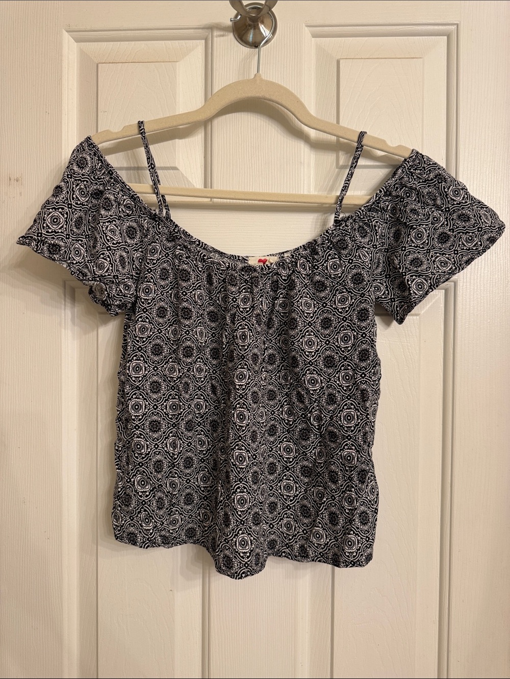 one clothing Black & White Printed Off-Shoulder Cami with Straps